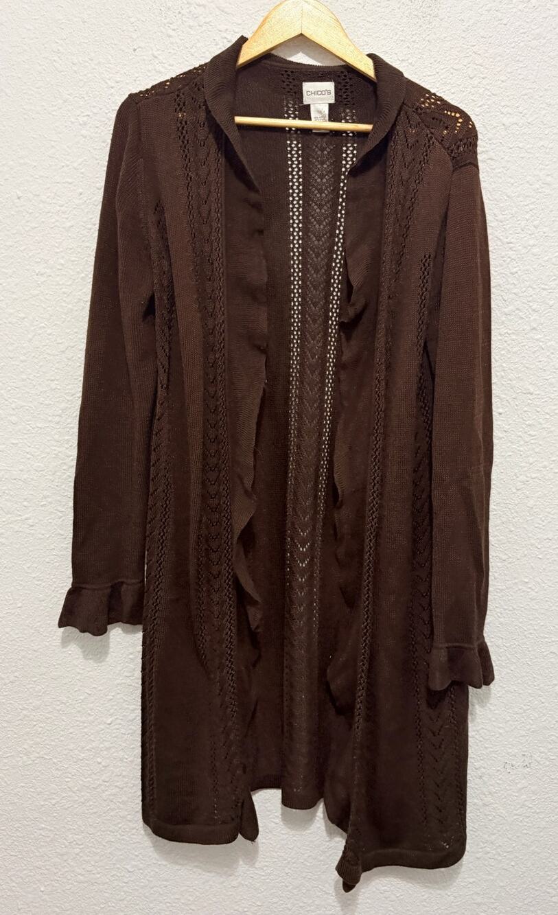 Ruffle Longline Sweater Cardigan Open Front Witchy Cottage Boho Whimsical